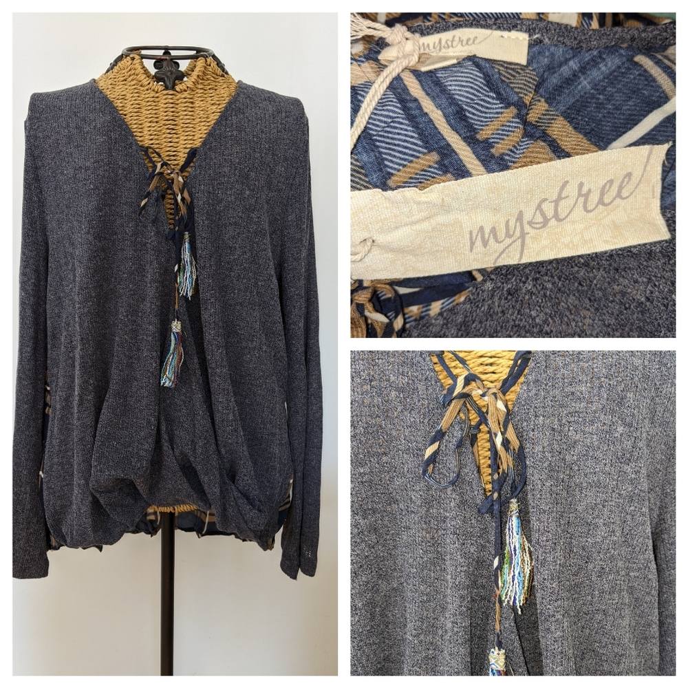 Mystree Plaid Tassel hi lo top M